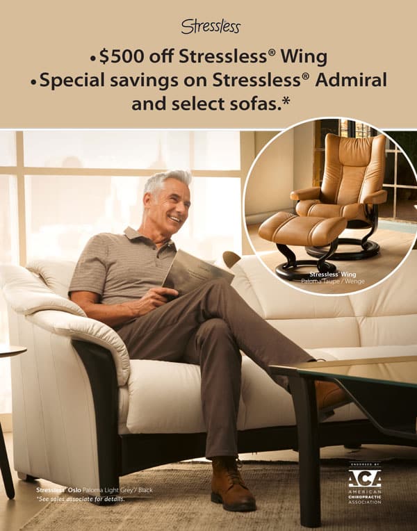 $500 of Stressless Wing - Special savings on Stressless Admiral and select sofas