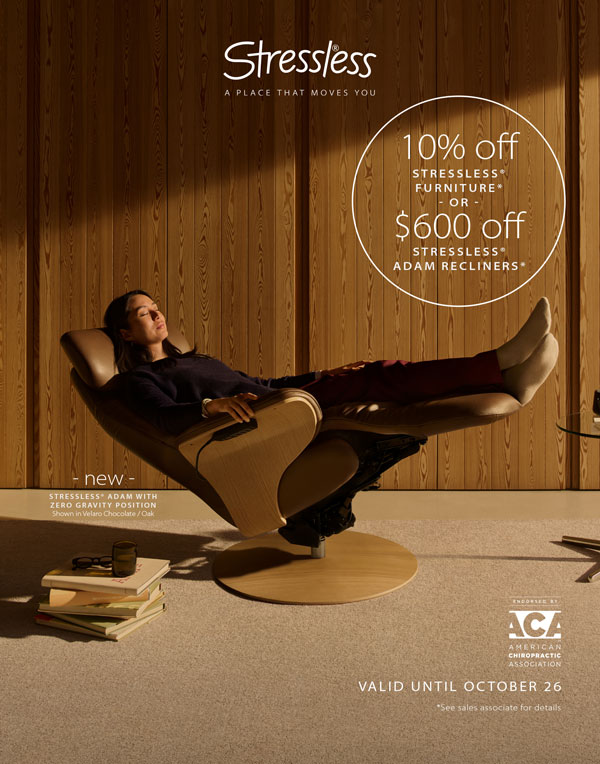 Stressless save 10% off Stressless or $600 off Stressless Adam Recliners